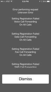 Error performing request unknown error setting registration failed voice call forwarding on all calls setting activation failed voice call forwarding on all calls